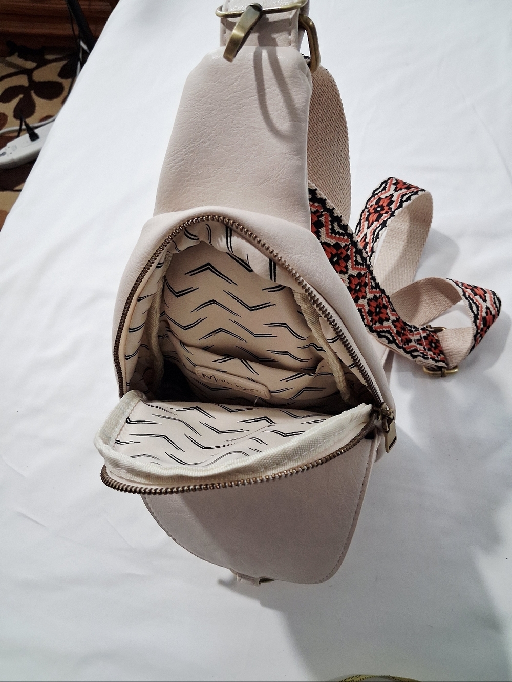 Moda Luxe Cream Crossbody Sling Bag With Patterned Strap Backpack — image 6 of 8